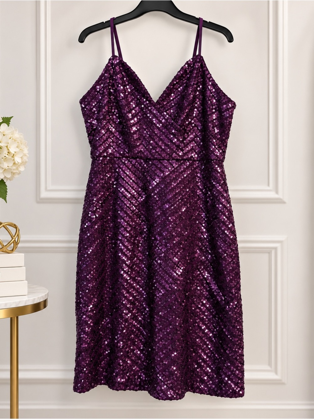 Purple Sequin Spaghetti Strap Dress